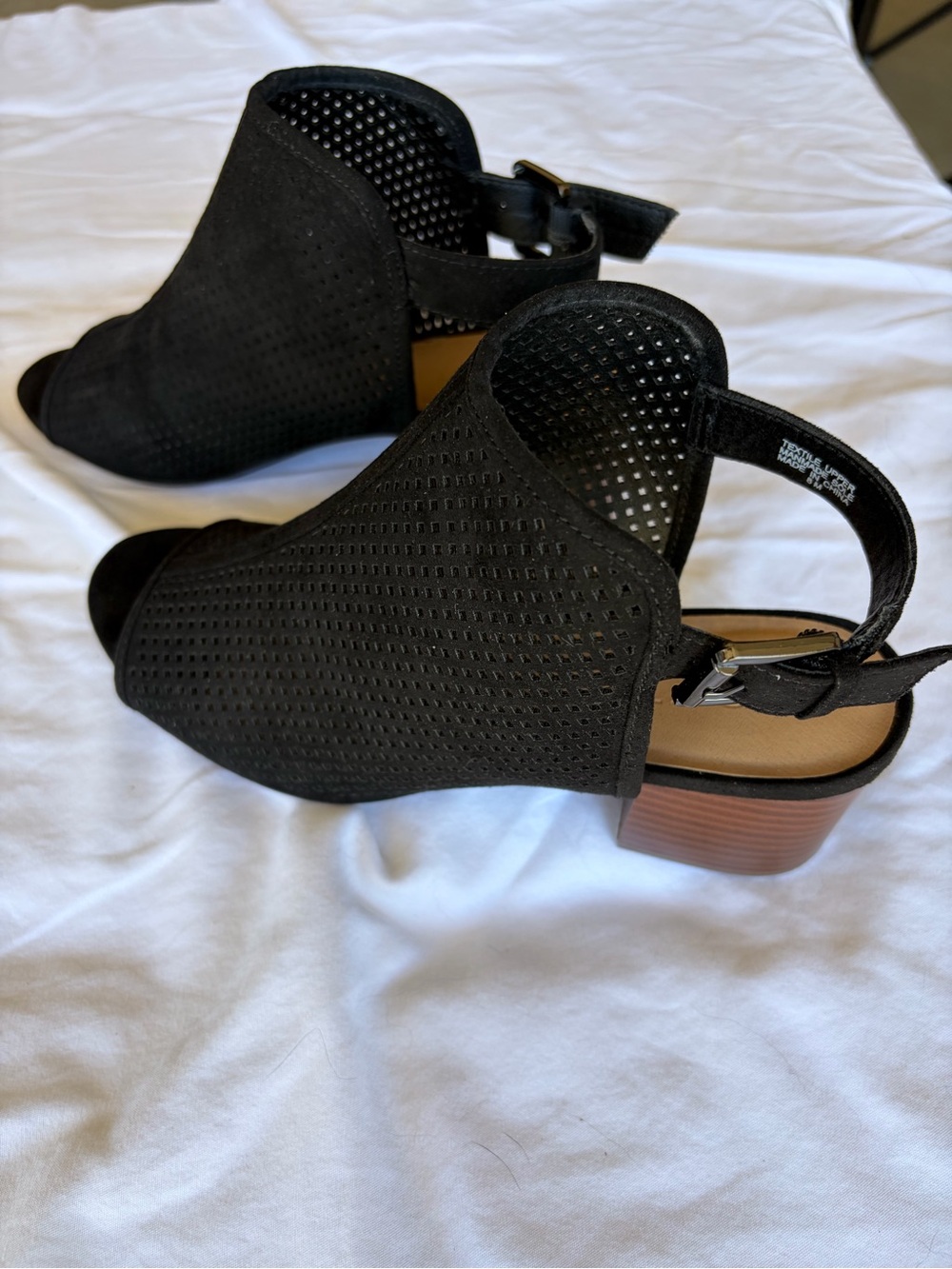 Women’s Black Perforated Slingback Block Heel Sandals